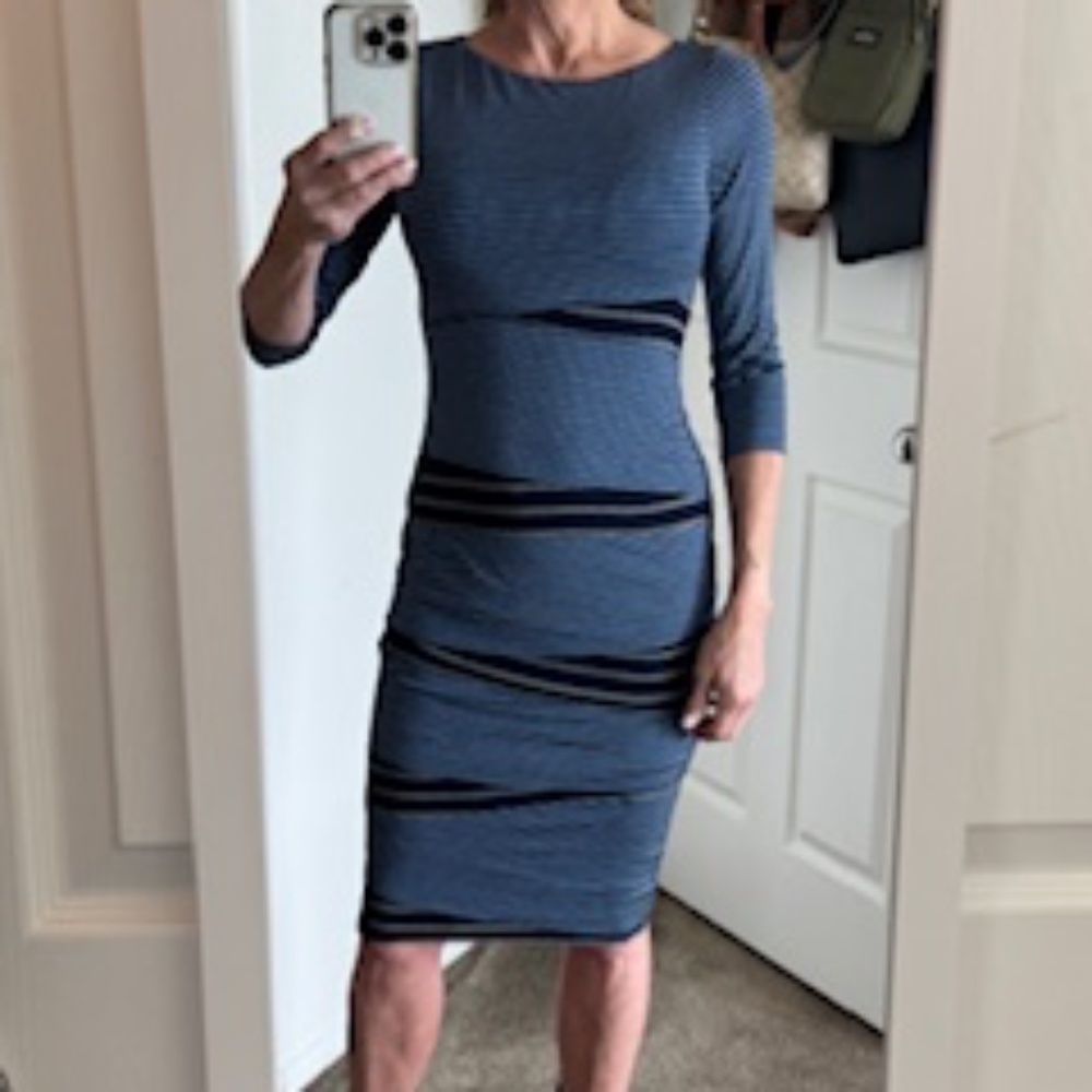 Anthropologie Bailey 44 M Jersey BodyCon Navy Striped Dress